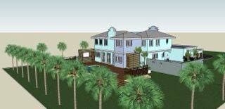 Architectural rendering of a proposed coastal-style residence rear deck, design concept only