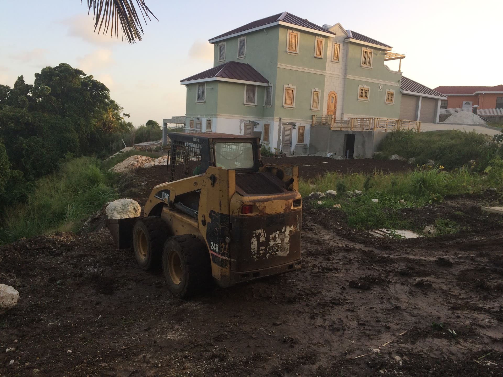 Site works and grading in progress on a multi-level residence, Barbados