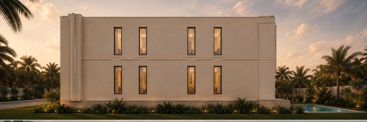 Architectural rendering of a proposed townhouse side elevation in Georgetown, Guyana, design concept only