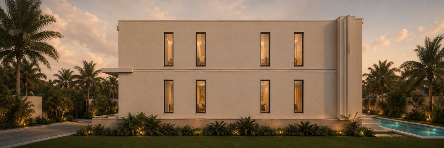 Architectural rendering of a proposed townhouse side elevation in Georgetown, Guyana, design concept only