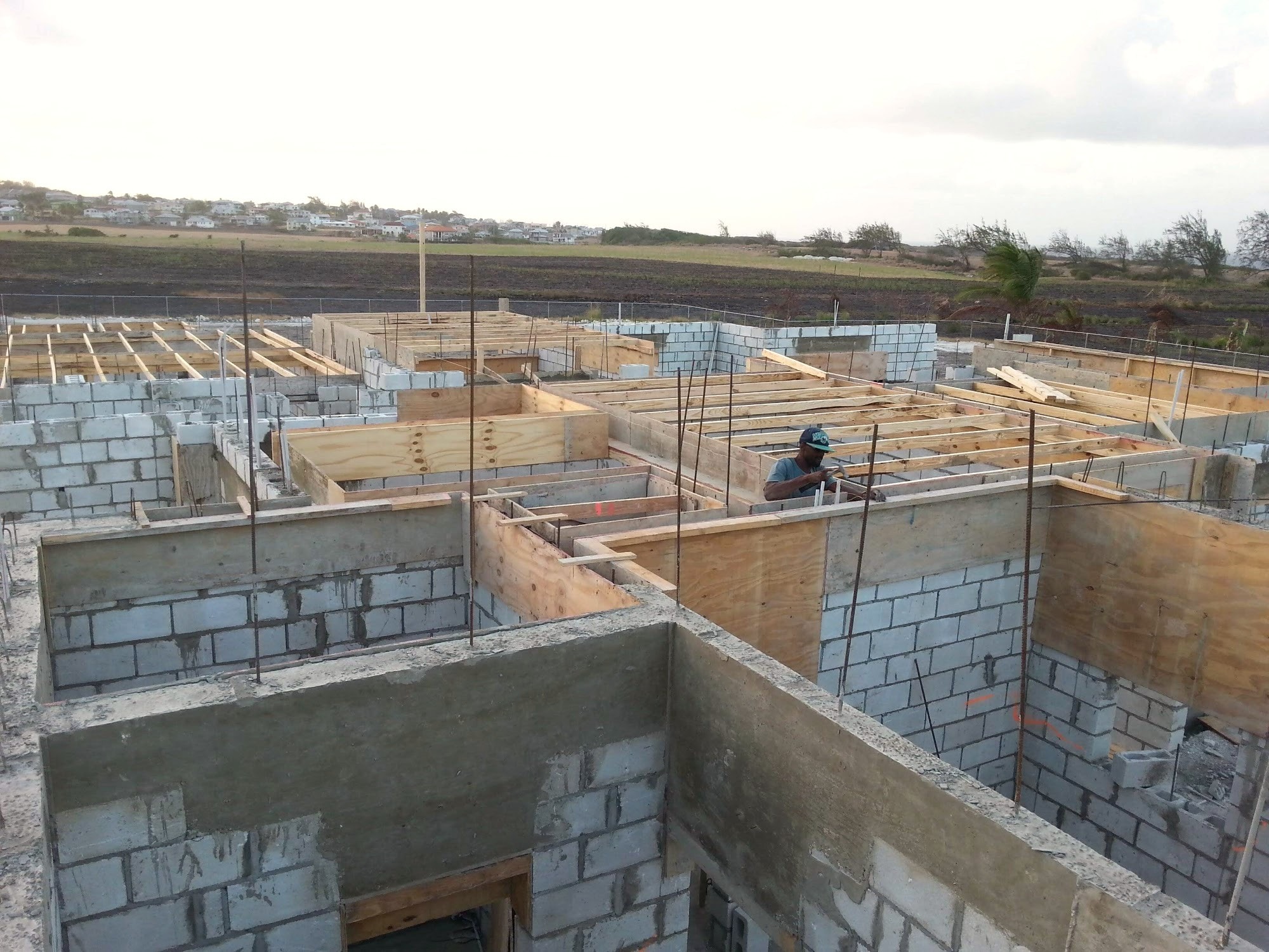 Blockwork shell under construction, wide view of the site