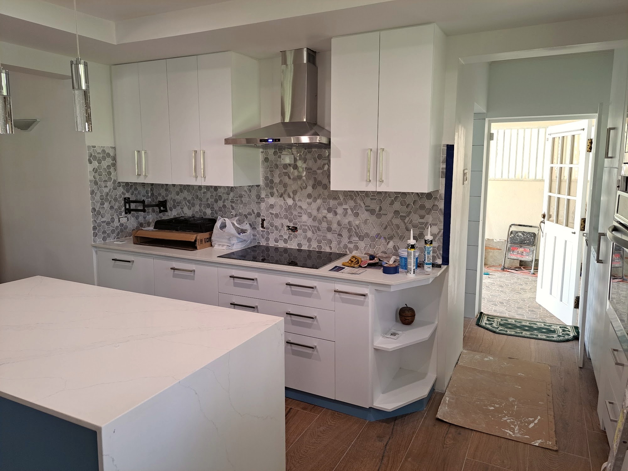 Second kitchen renovation, alternate angle, finishing works underway